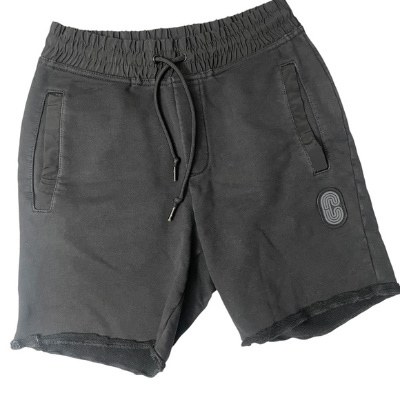 Coach Signature Sweat Shorts Mens XS Black Athleisure Lounge Logo *Altered/Crop - Picture 1 of 11